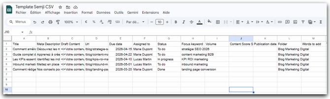 capture template CSV