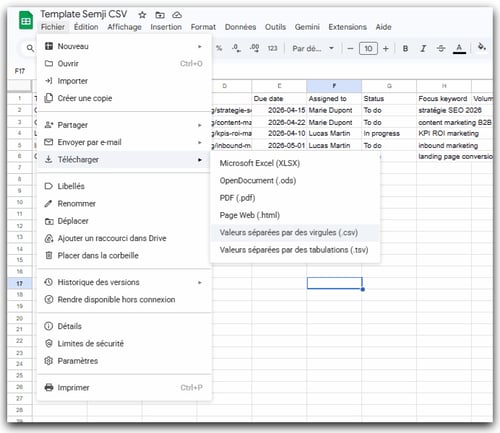 Enregistrer format CSV
