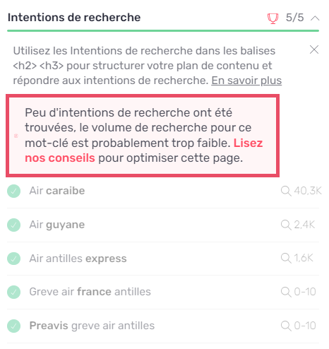 faible intetion de recherce