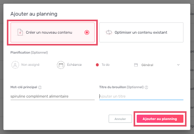 ajout création planning