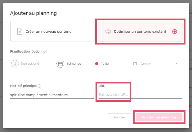 optimisation au planning