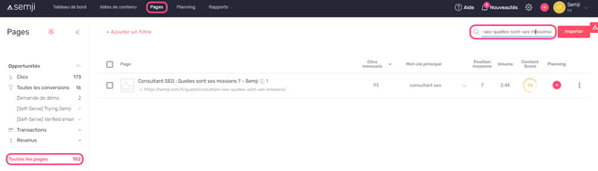 URL dans pages