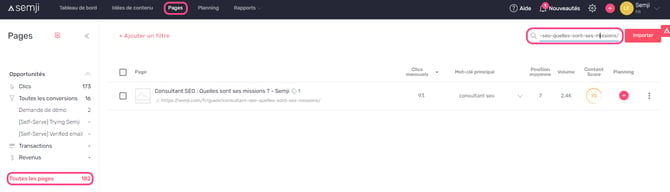 URL dans pages