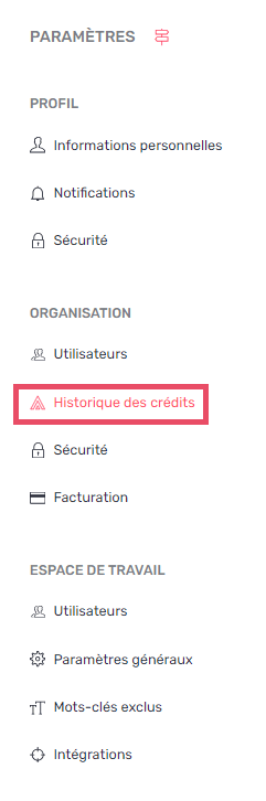 paramètres historique