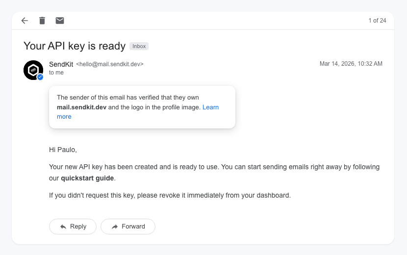 Example of a BIMI logo displayed next to an email in the inbox.