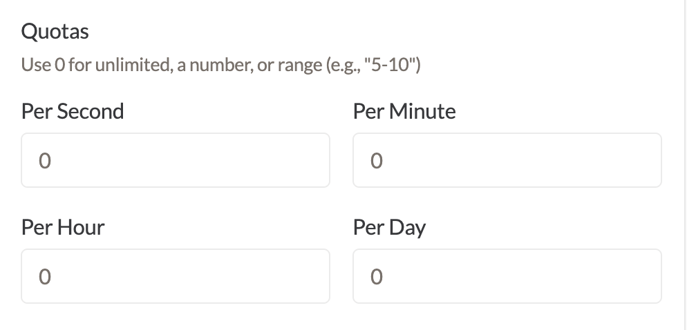 Sendmux quota fields for per-second, per-minute, per-hour and per-day sending limits