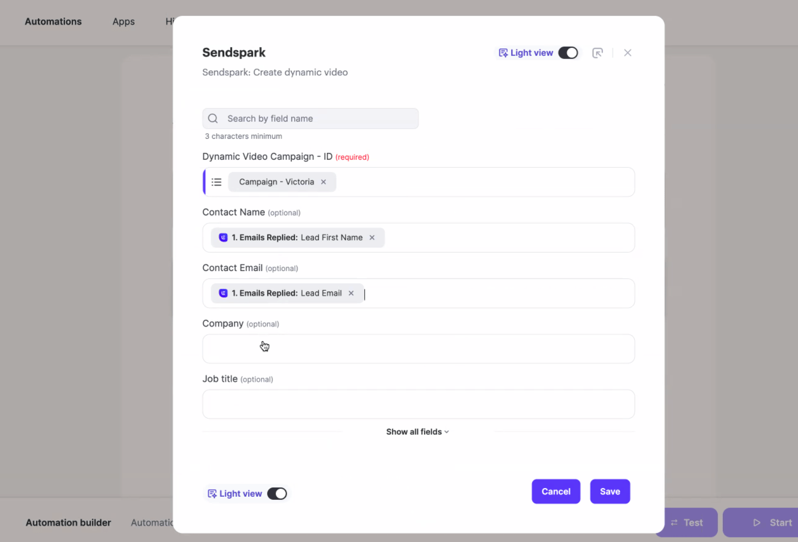 Mapping Lemlist fields into Sendspark create dynamic video