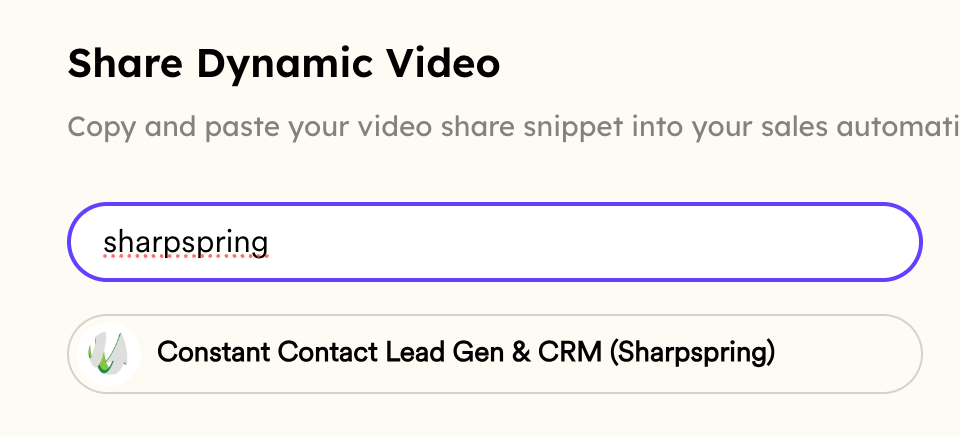 Share Dynamic Video search matching Constant Contact Lead Gen and CRM Sharpspring