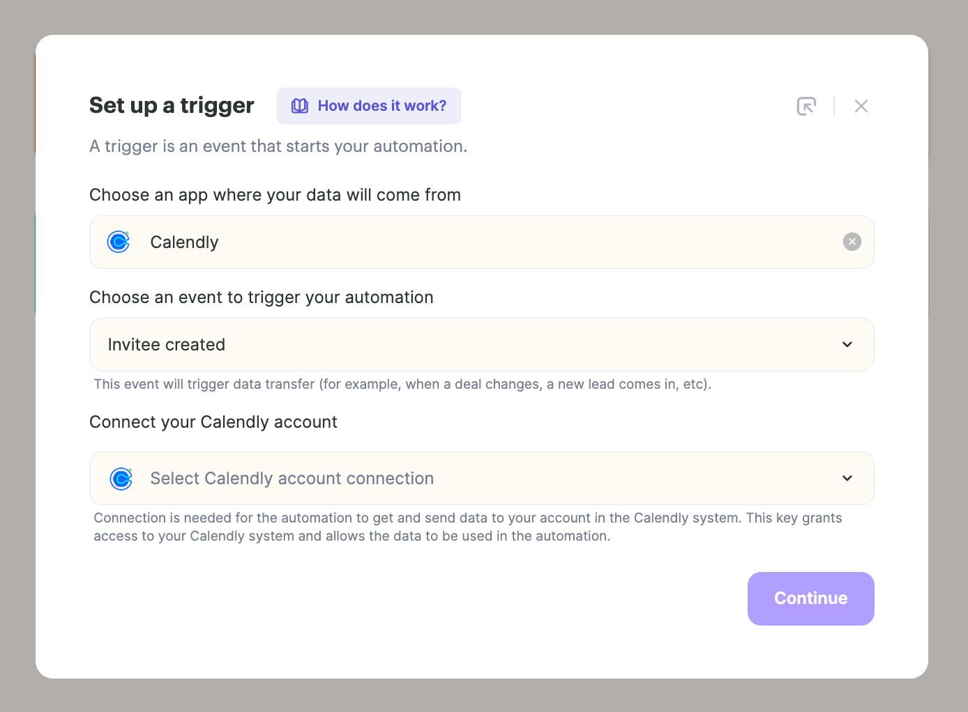 Trigger setup with Calendly app and Invitee created event selected