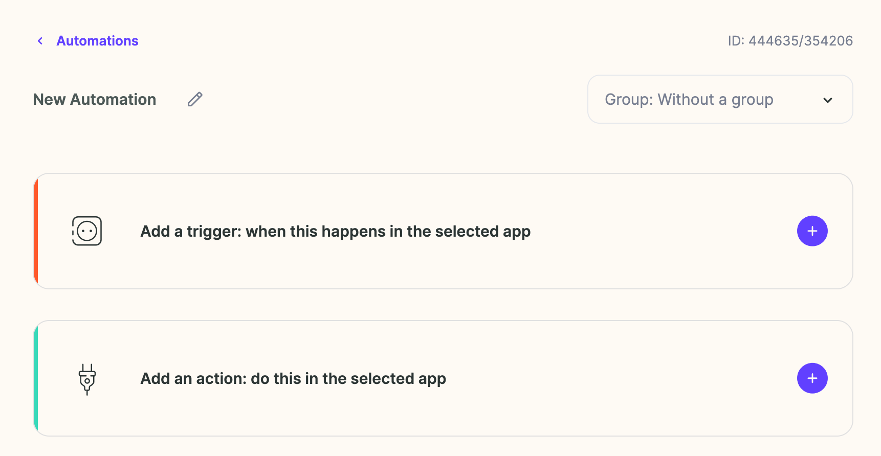 New Automation editor with Add a trigger and Add an action rows