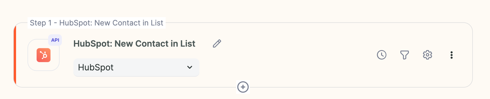 Step 1 trigger set to HubSpot New Contact in List