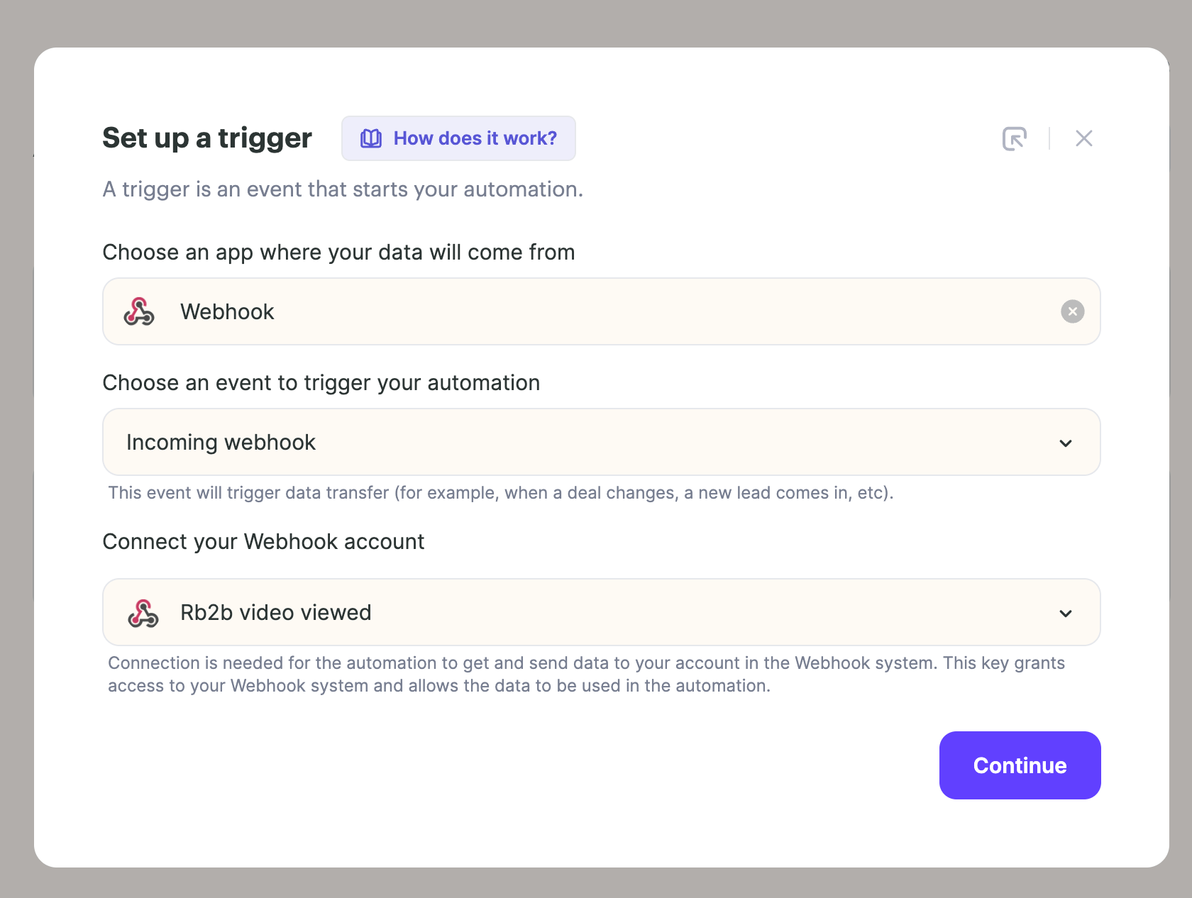 Set up a trigger dialog with Webhook app and incoming webhook event