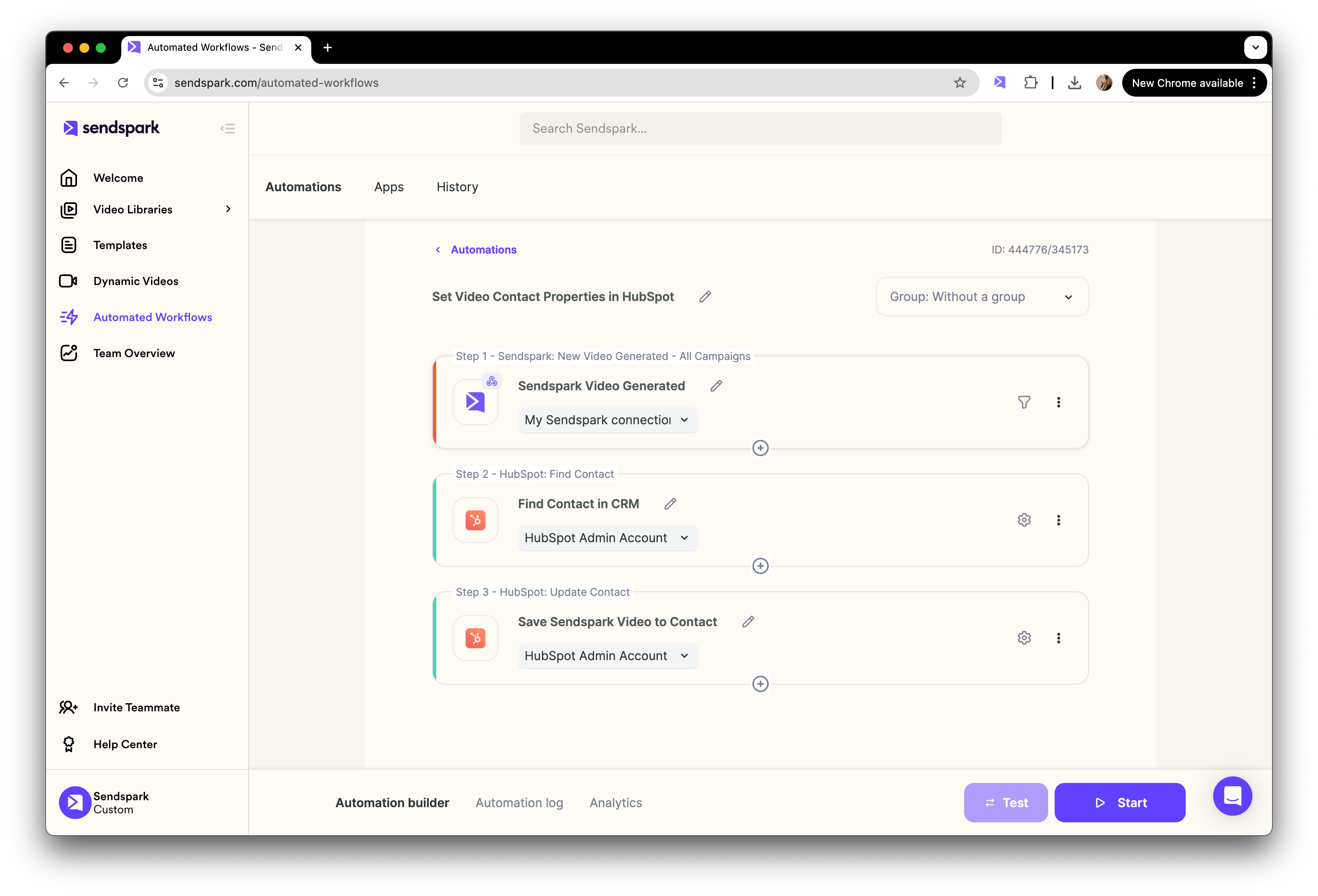 Automated workflow configuration showing CRM integration options