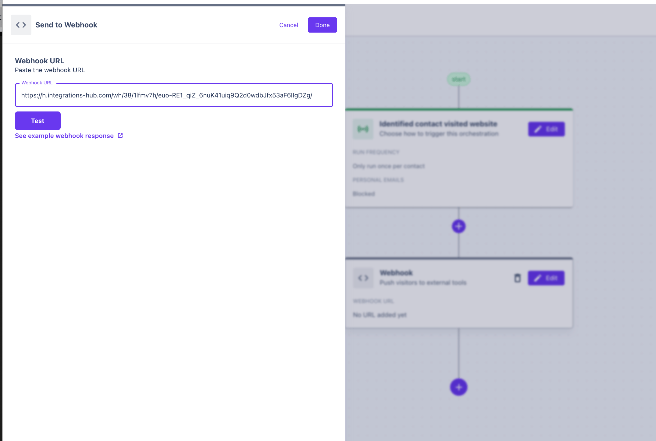 Sendspark automated workflow creation interface with webhook trigger selection