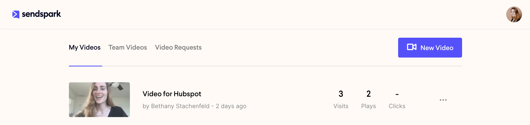 Sendspark dashboard with options to record, request, or upload a video