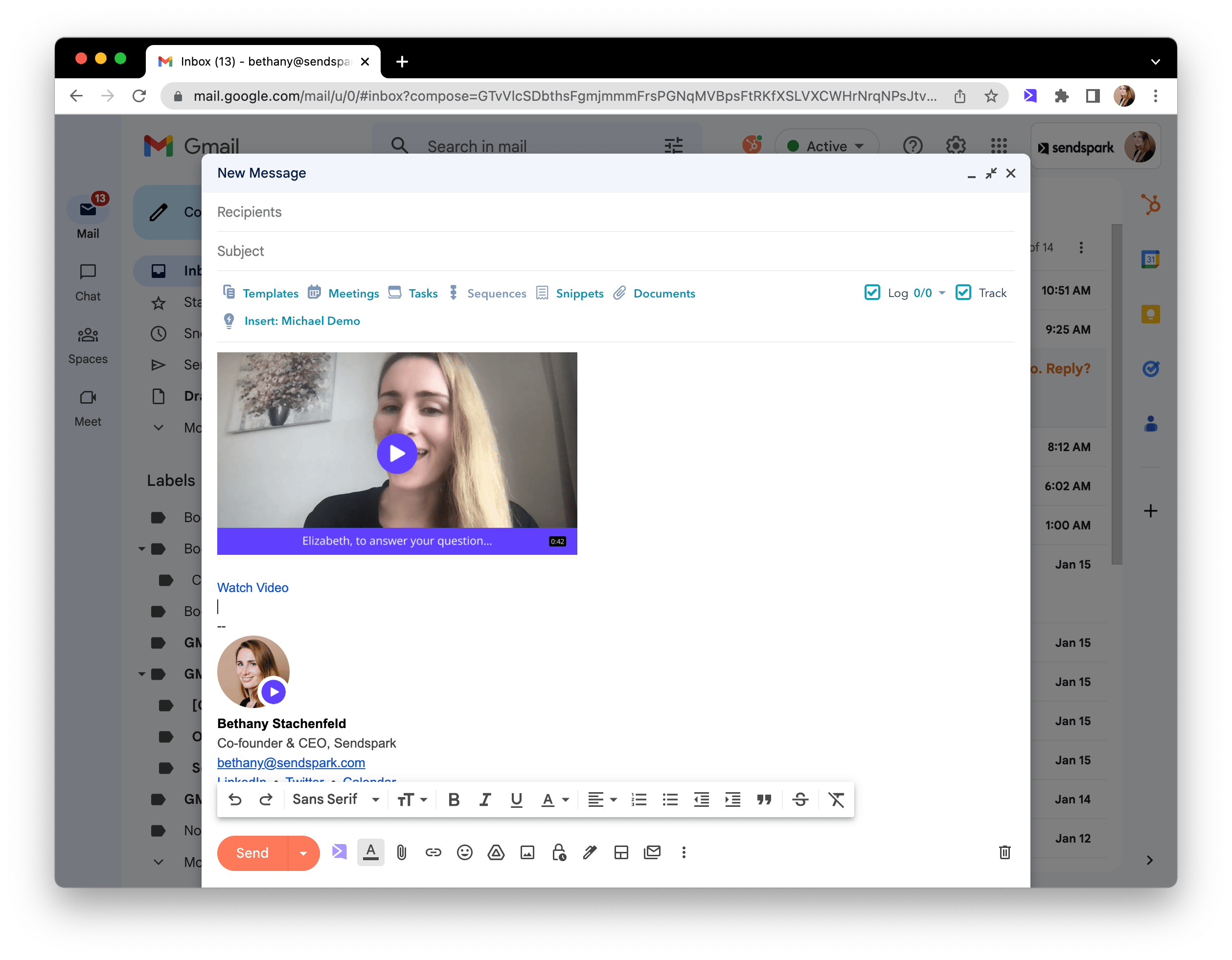 Video thumbnail in email