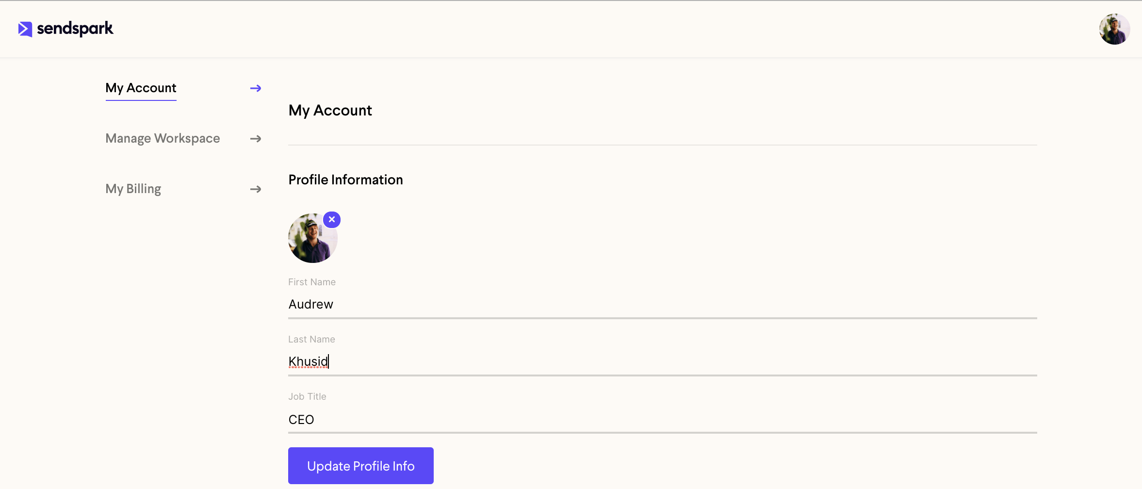 My account screen