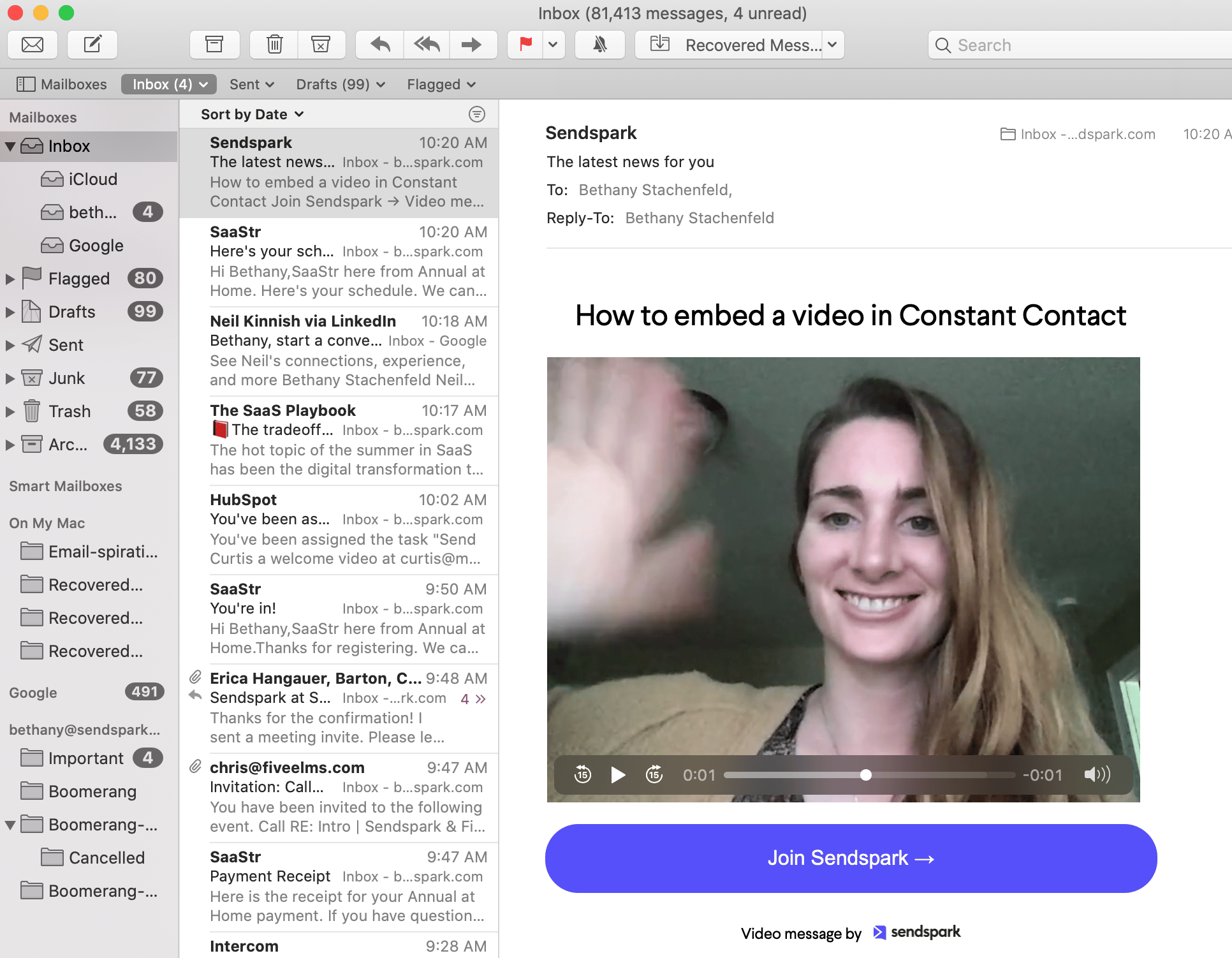 Test your video email from Constant Contact