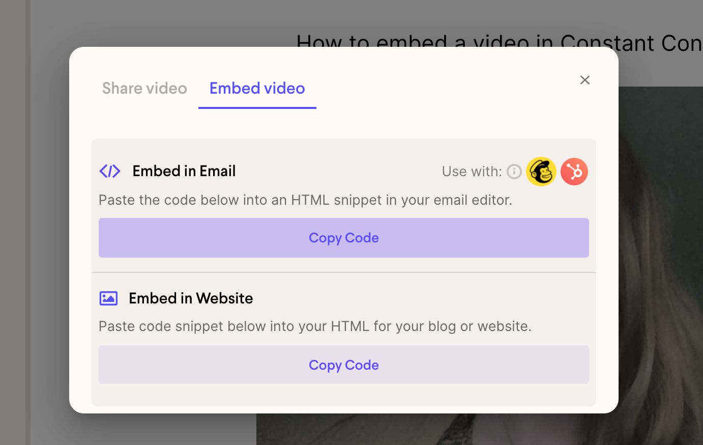 copy video email embed code