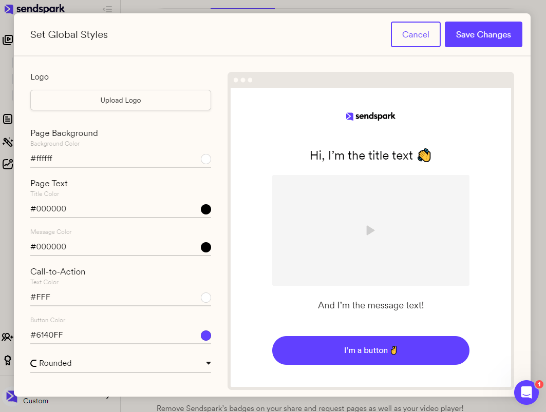 Global Styles modal