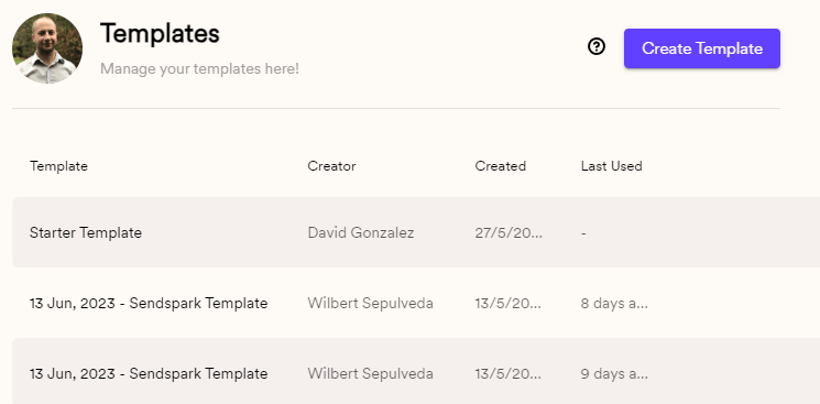 Templates page
