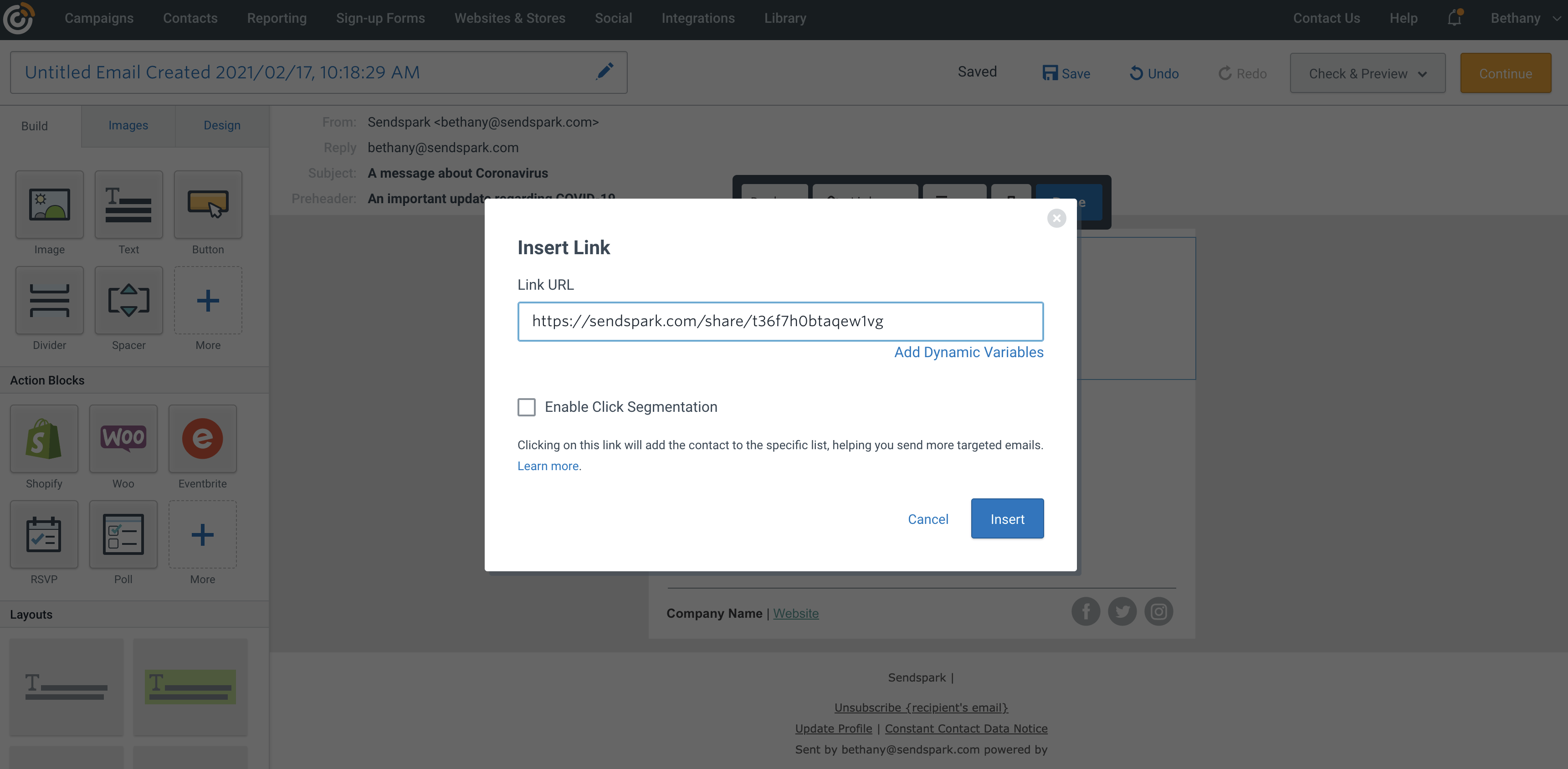 Add Video Share Link to Constant Contact