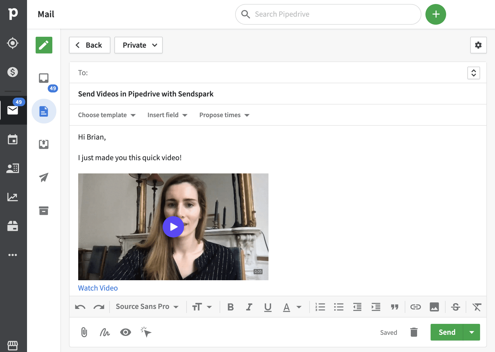 Paste your video preview in Pipedrive
