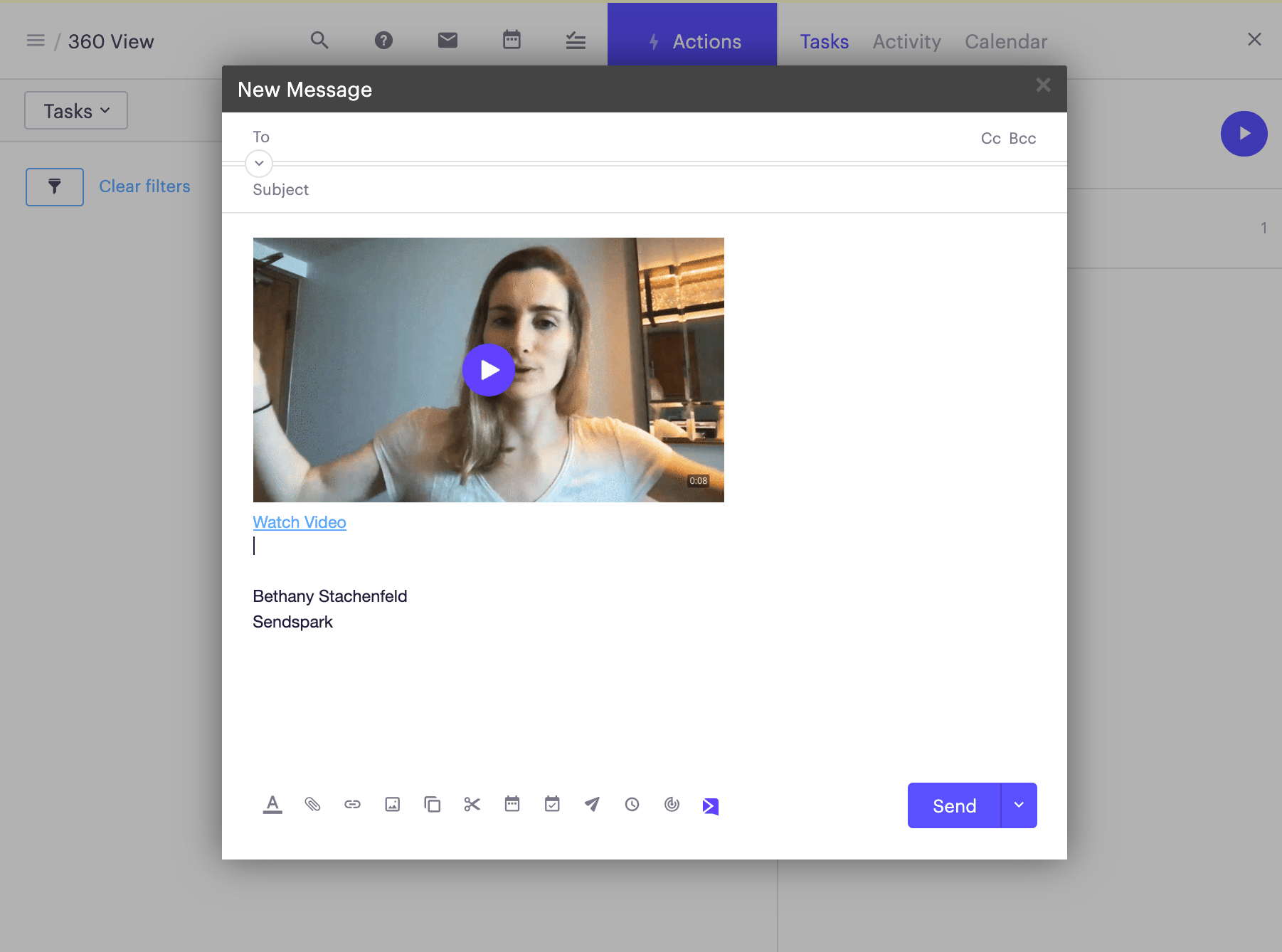 Outreach email with animated GIF video preview pasted into message body