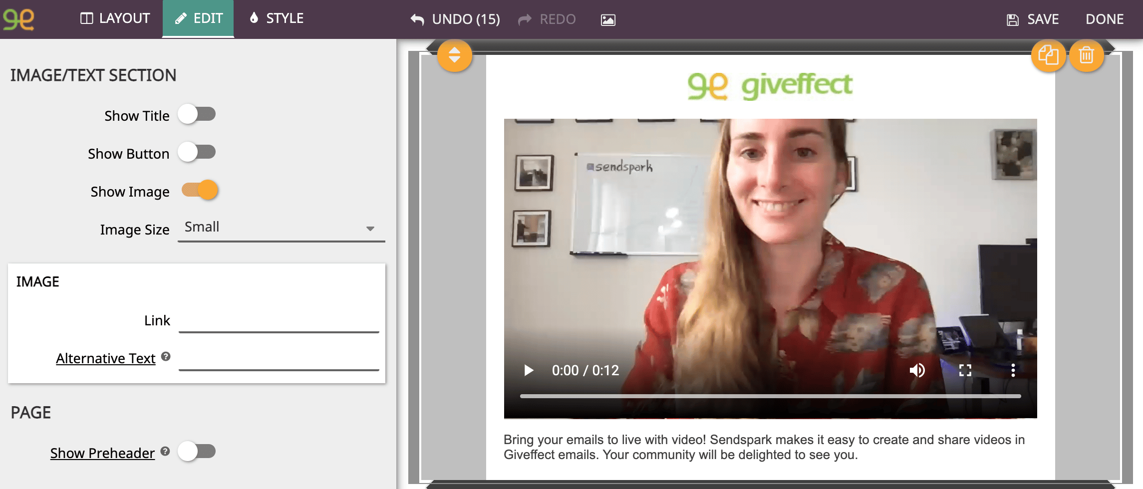 Send Video Email in Giveffect