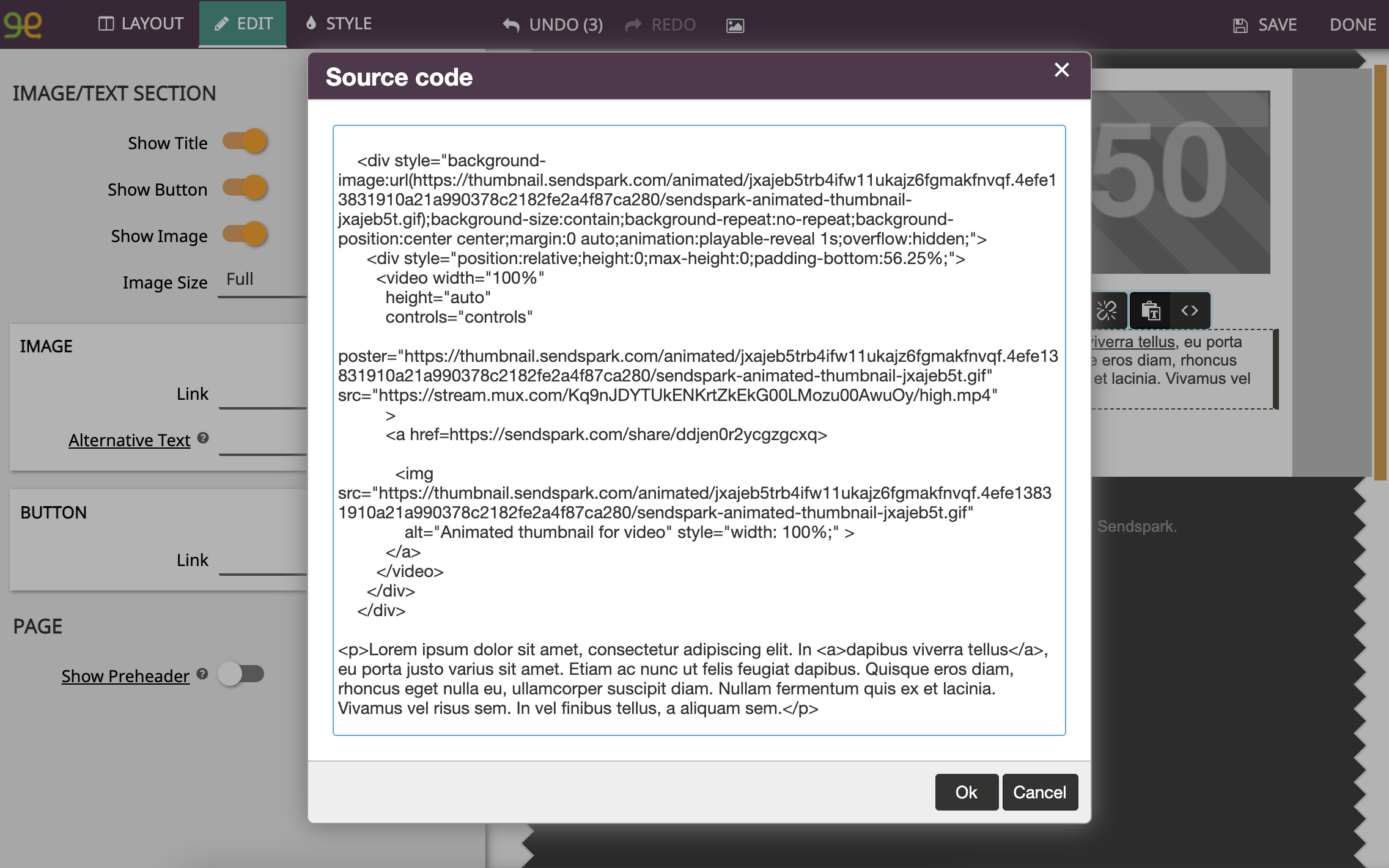 Paste Video Email Embed Code in Giveffect