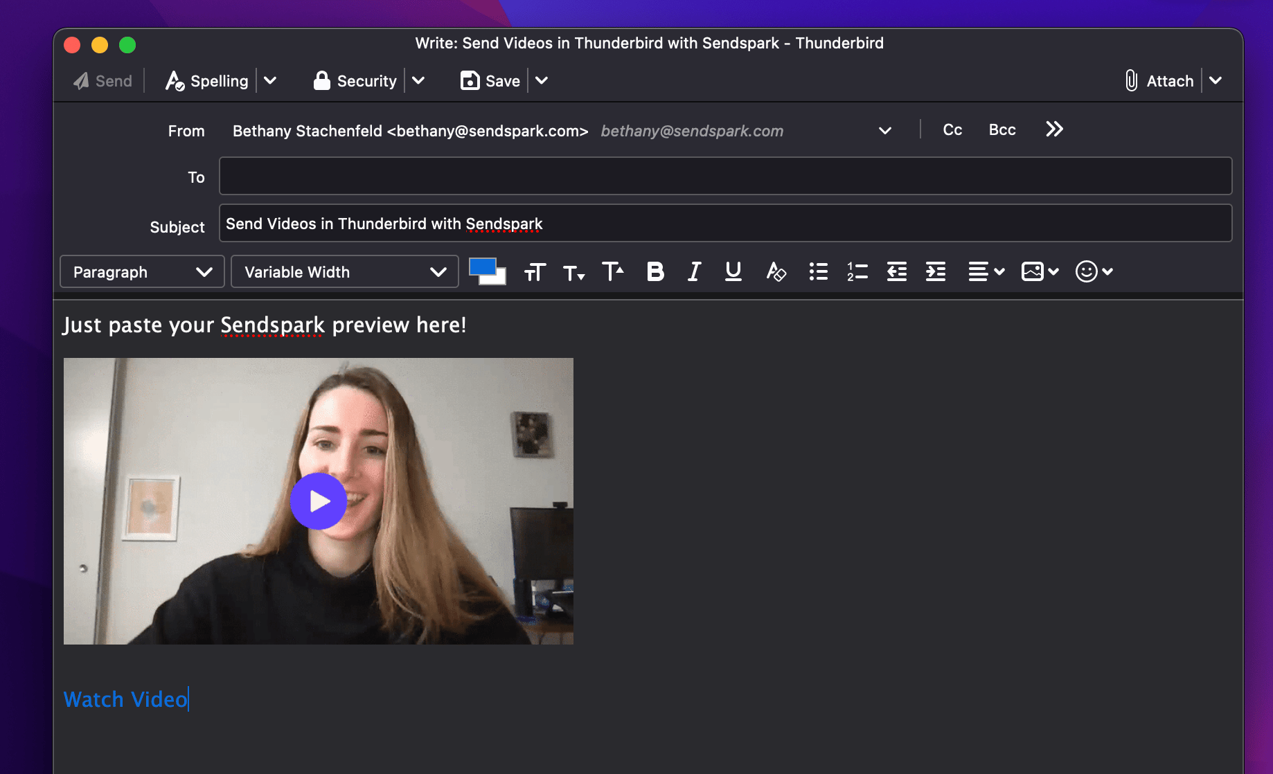 Paste Video in Thunderbird
