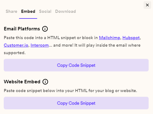 Embed option in Share modal