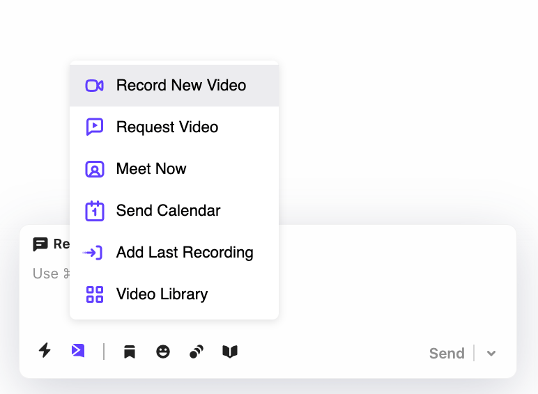 Sendspark extension menu showing Record New Video and alternative options