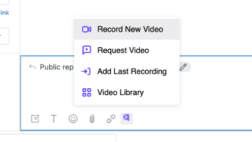 Record New Video button in Sendspark menu within Zendesk