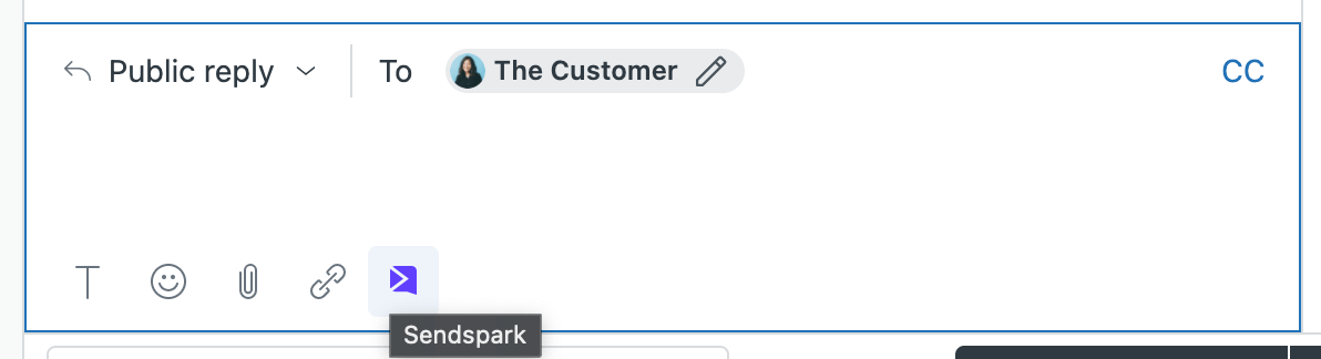 Sendspark logo icon in Zendesk compose window next to native options