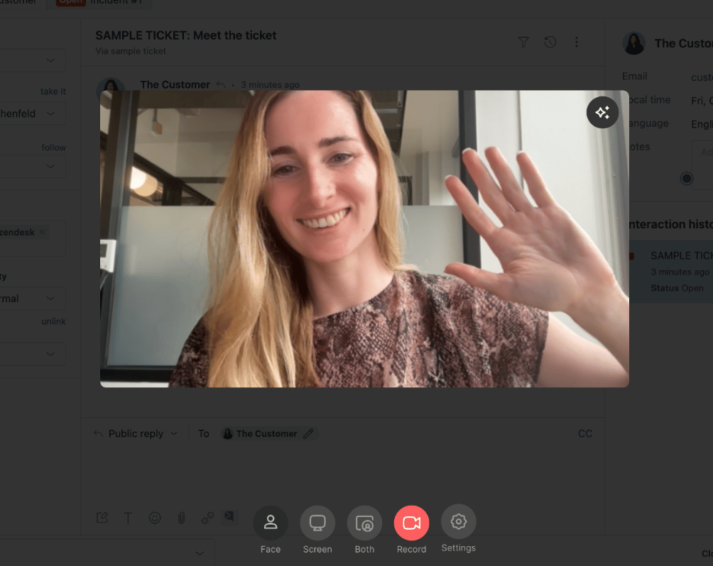 Sendspark Chrome Extension video recording interface with camera and screen options