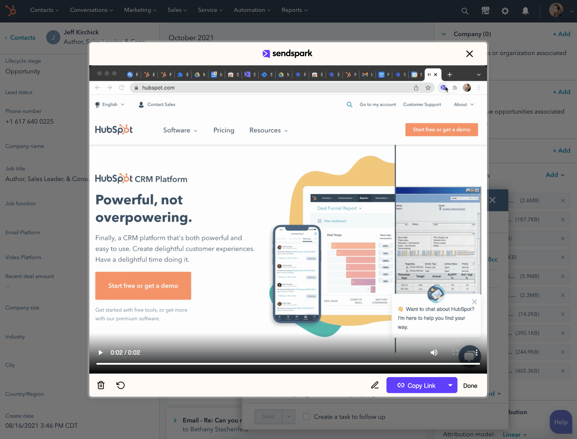 Video preview modal after completing recording in Sendspark