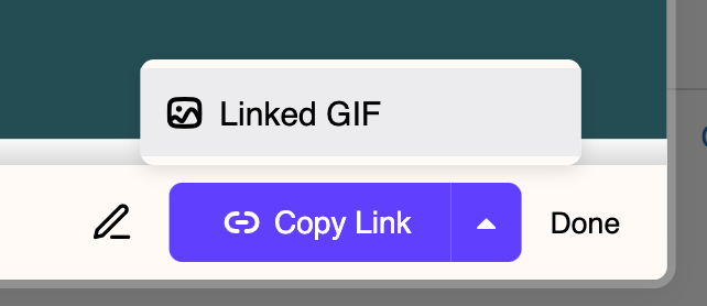Linked GIF copy button in Sendspark video sharing interface