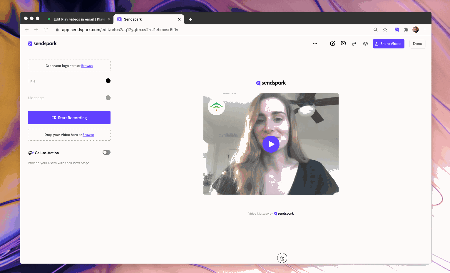 Klaviyo source editor with pasted embed code and save button