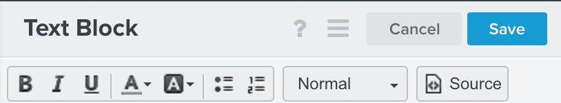 Klaviyo text block source code editing panel open