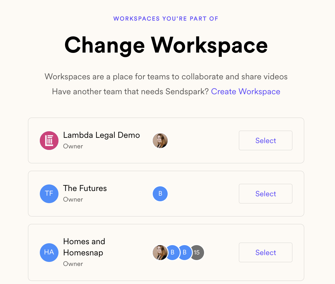 Change Workspace modal