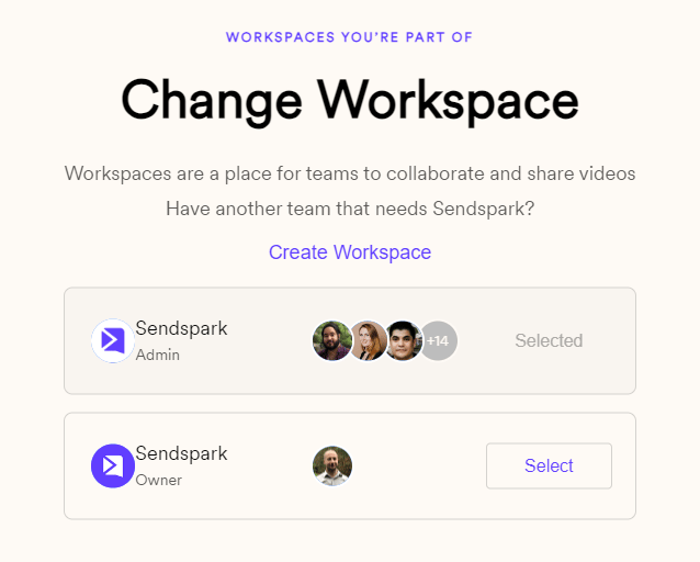 Change Workspace modal