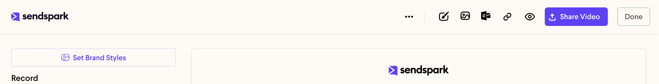 Sendspark video editor with Share Video button prominently displayed