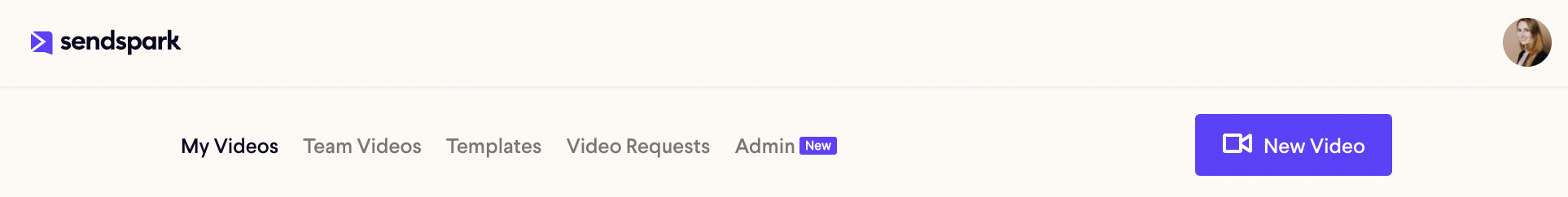 Sendspark video dashboard with New Video button in top right corner