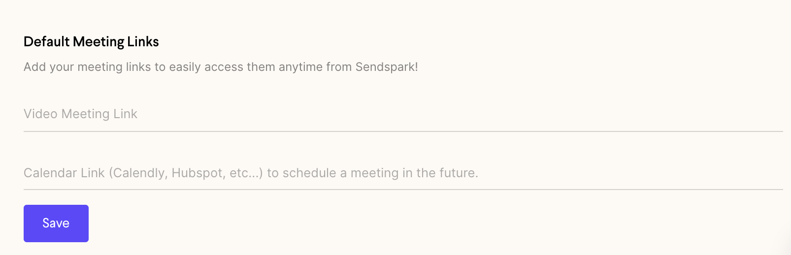 Add Default Meeting Links in Sendspark