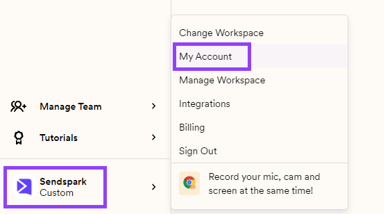 My account menu section