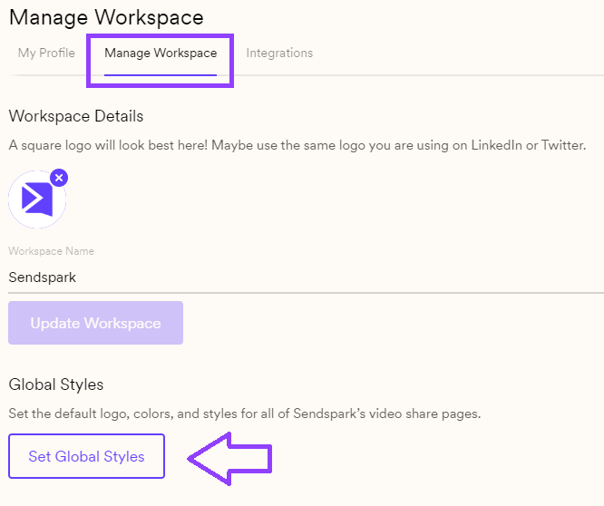 Manage workspace modal