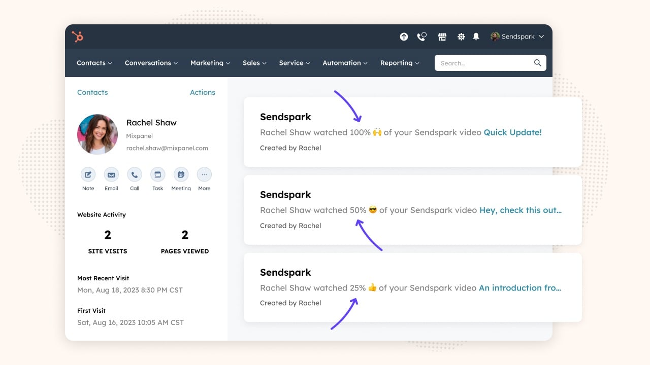 Sendspark HubSpot App overview page showing integration benefits and features