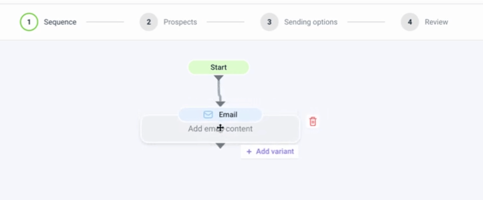 Email step configuration panel in campaign builder