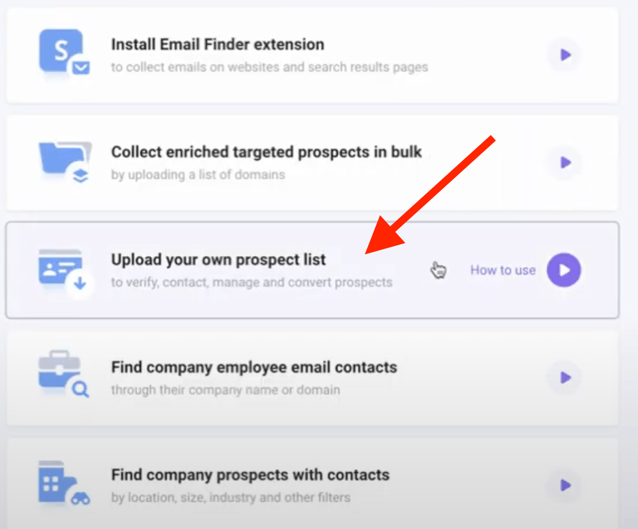 Prospects list upload dialog with import option button
